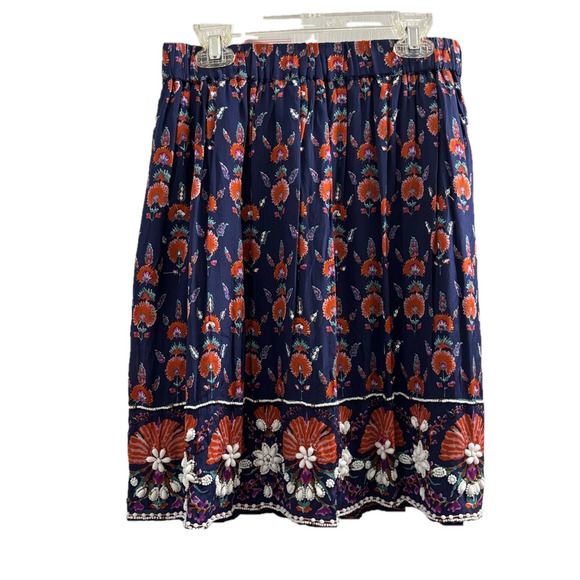 NWT Maeve Anthropology floral Navy Skirt with sequins and beadwork size xsmall - Picture 1 of 8